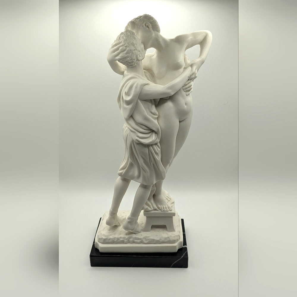 A. Santini Pygmalion & Galatea Statue Greek Mythology Lovers Kiss Marble Base